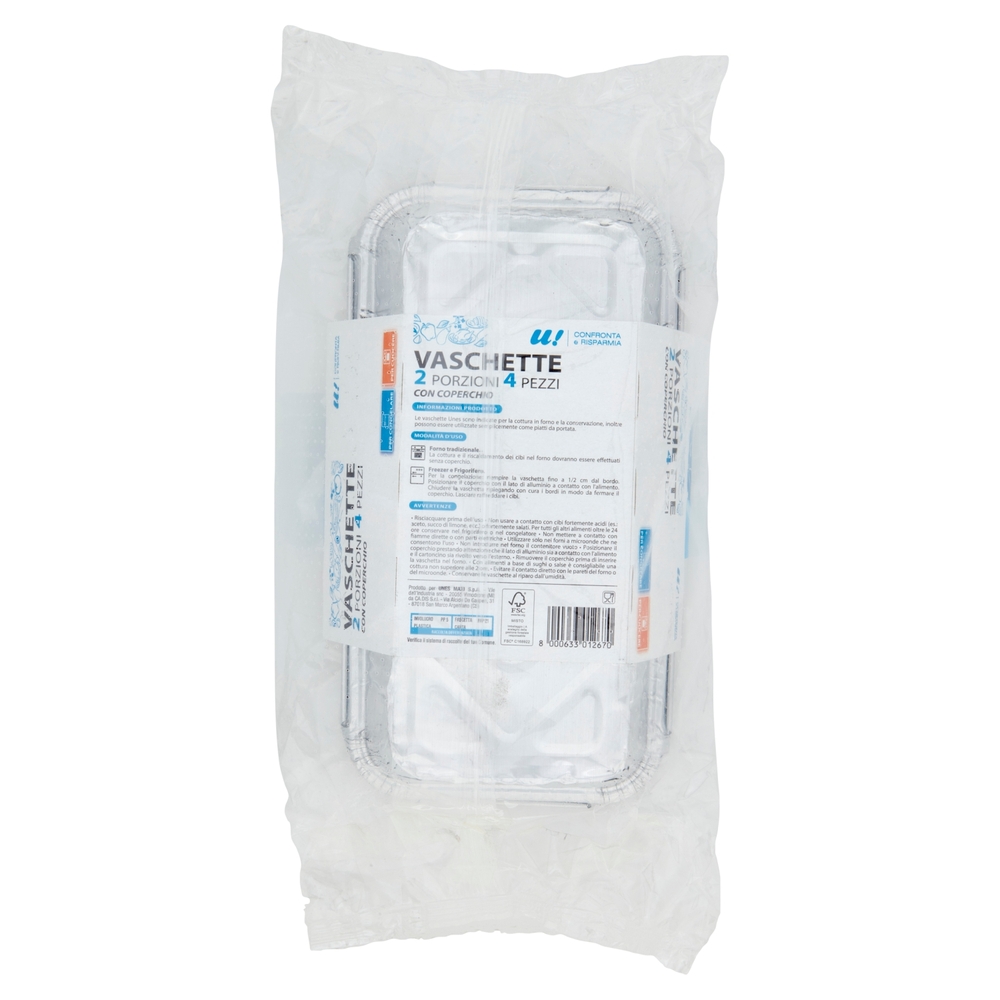 4 Vaschette 2 Porzioni con Coperchio U! Confronta e Risparmia